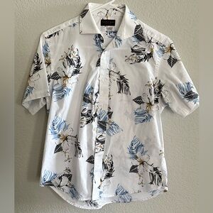Thomas Dean White Floral Button Down Shirt